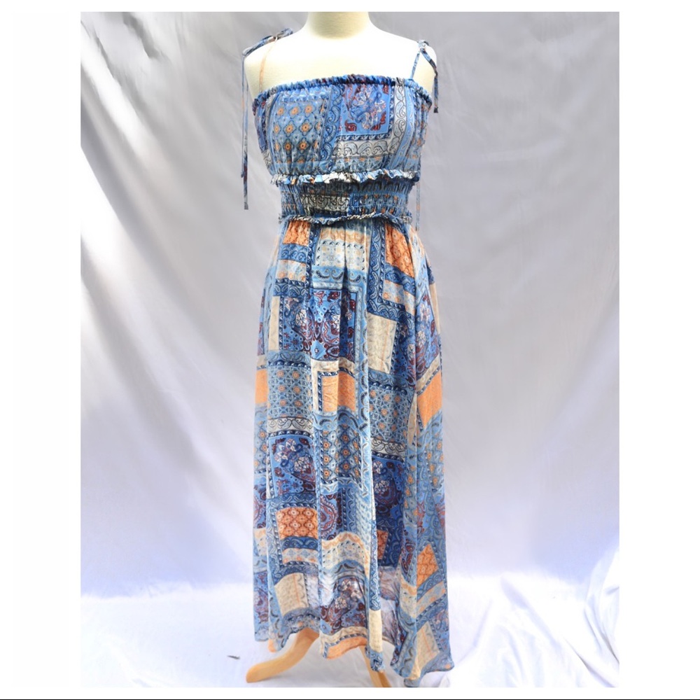 Blue & Orange Patchwork Maxi Dress